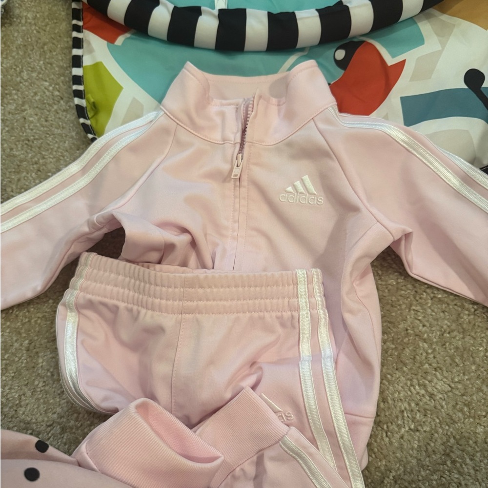 Adidas Baby Pink Tracksuit with White Accents